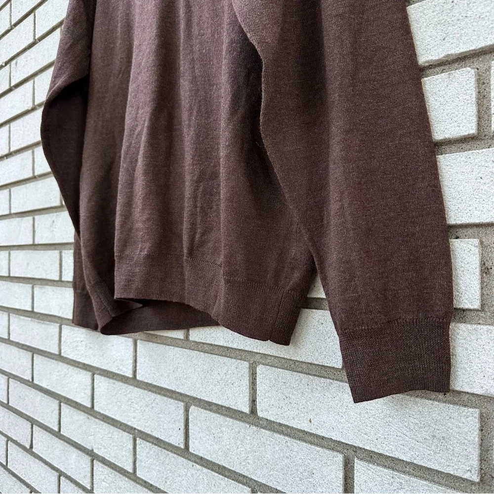 Jos A Bank Merino Wool Long Sleeve Polo Sweater Brown Knit Pullover Large
